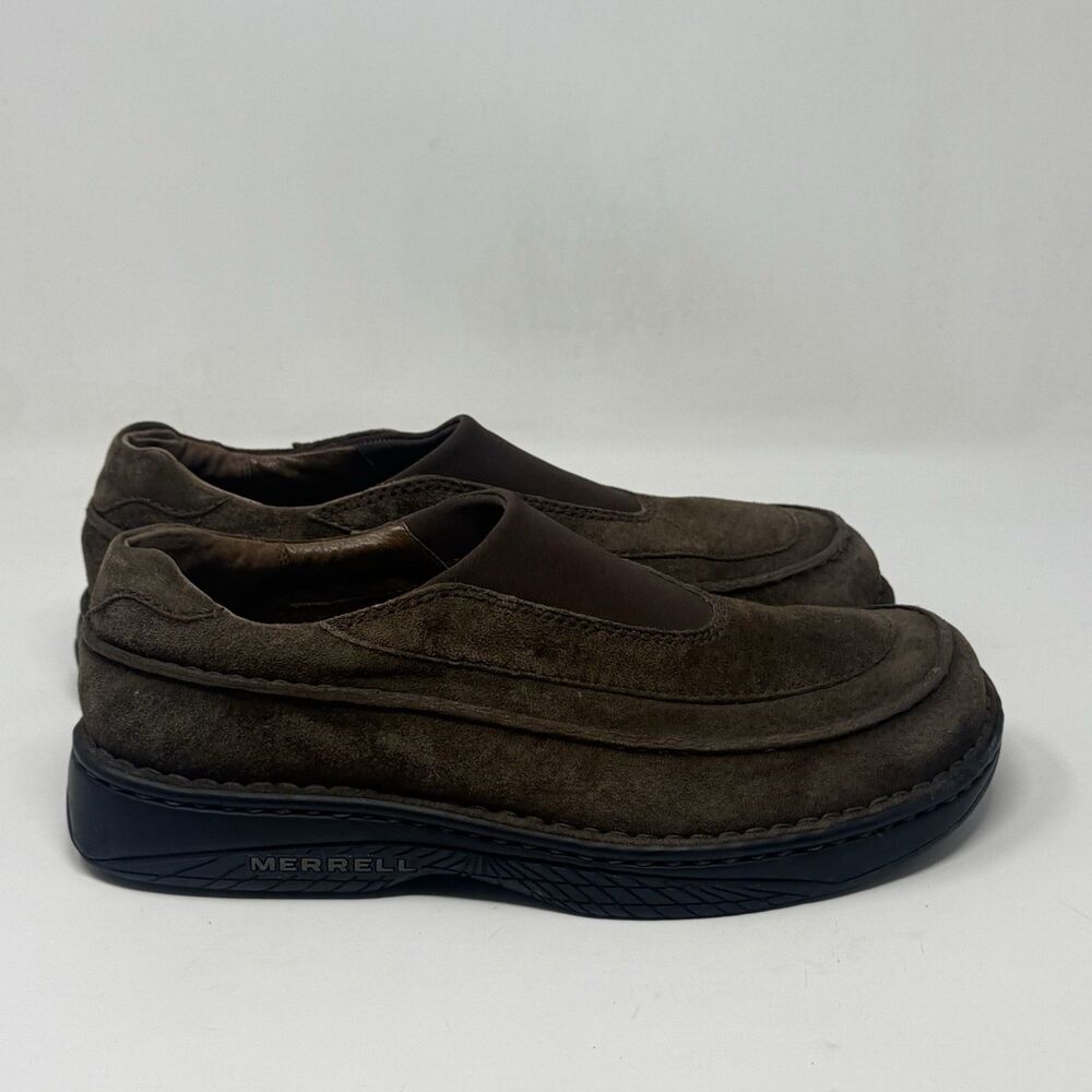 Merrell World Mover Moc Loafers Shoes Mens 10 Brown Suede Slip On Casual Comfort